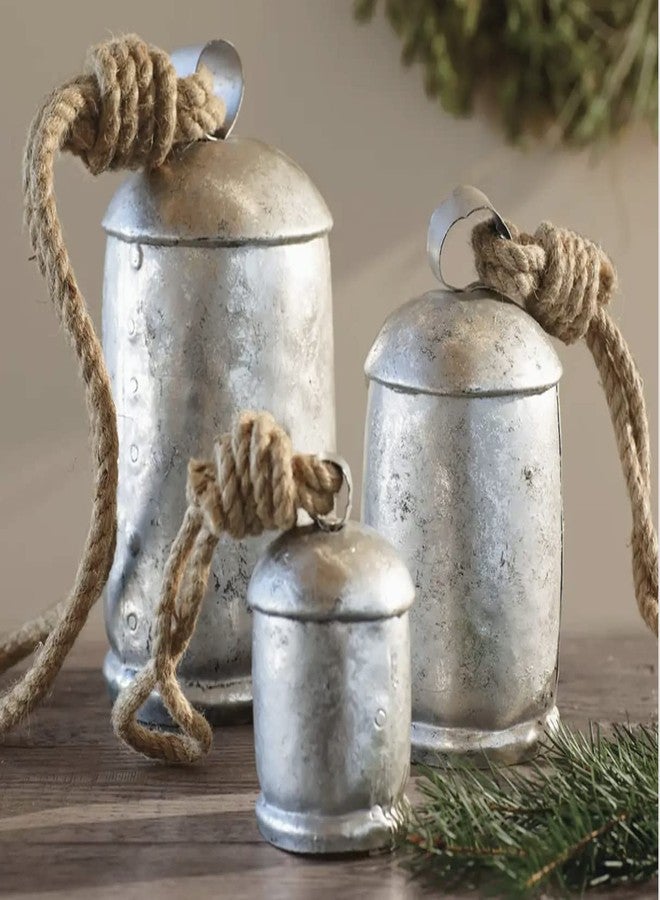 THOR INSTRUMENTS Christmas Cow Bells Harmony Giant Vintage Silver Wall Hanging Bells Country Style Rustic Set of 3 (4", 5", 8") - Image 1
